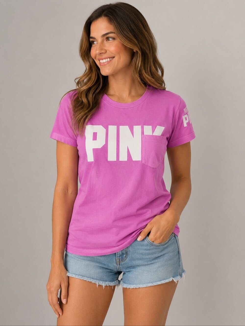 PINK Victoria's Secret Cotton Short Sleeve Oversized Block Logo Tee